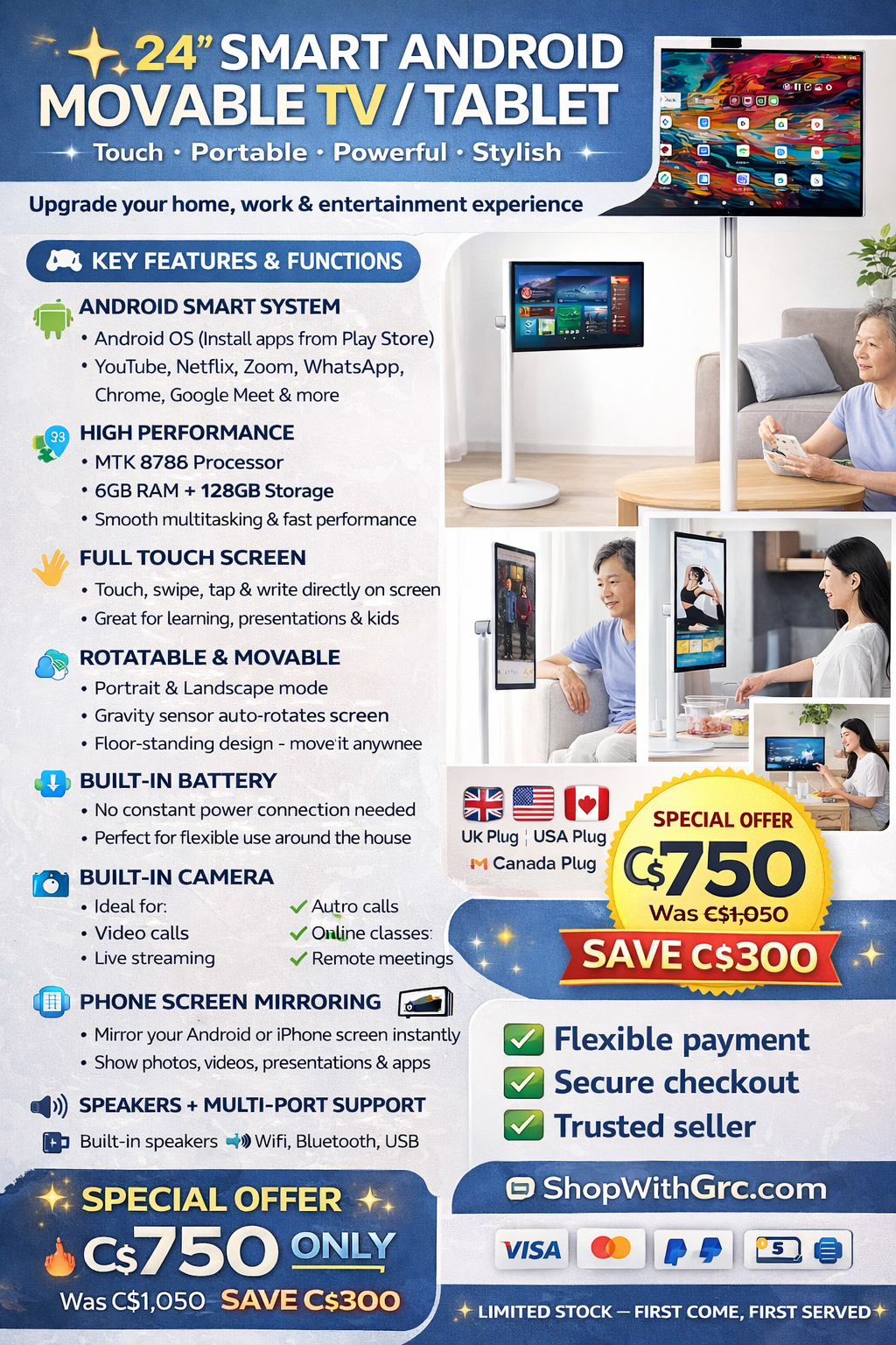 24” Smart Android Movable TV / Tablet