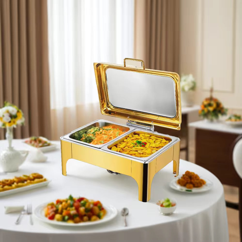 Premium Gold Stainless Steel Chafing Dish with Glass Hydraulic Lid