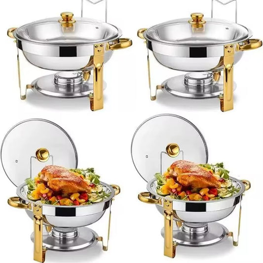 5QT Round Stainless Steel Chafing Dish Buffet Set – Gold & Silver. PRE- ORDERED NOW