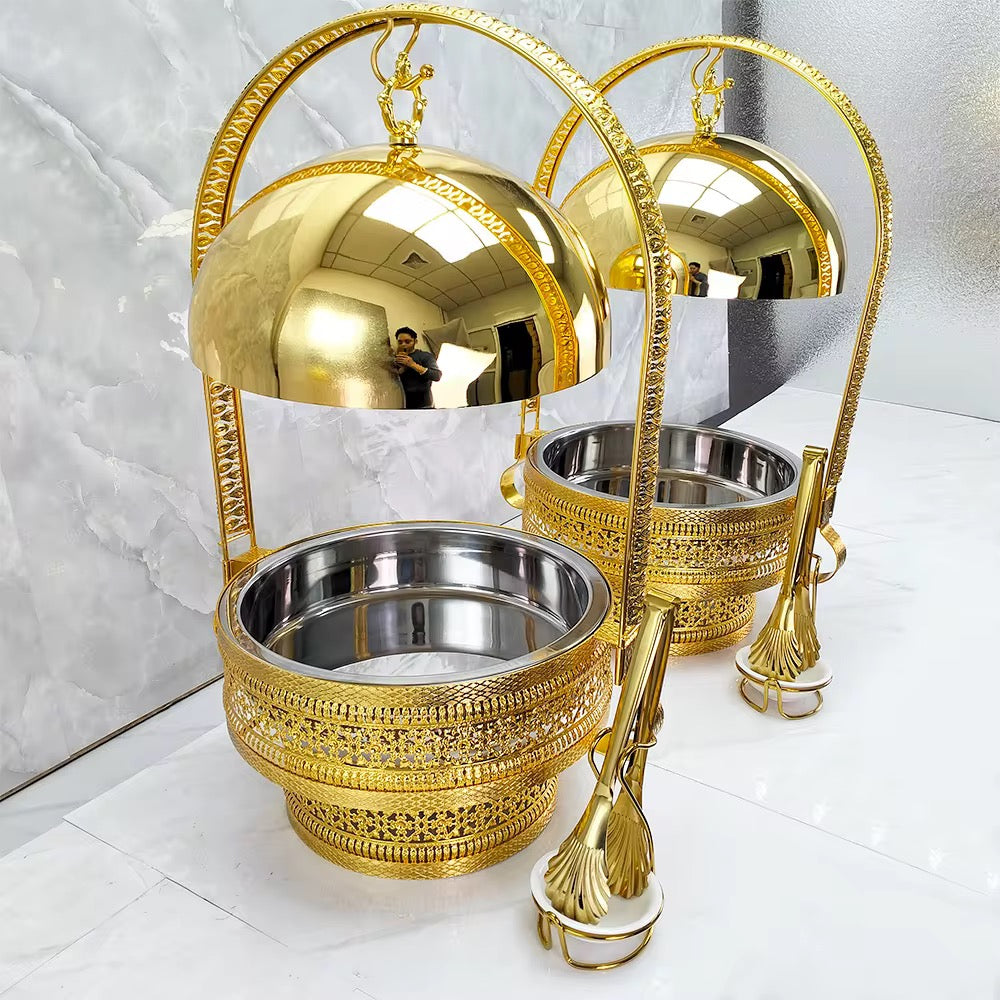 Luxury Gold Hanging Lid Chafing Dish – 6L Buffet Food Warmer. PREORDER
