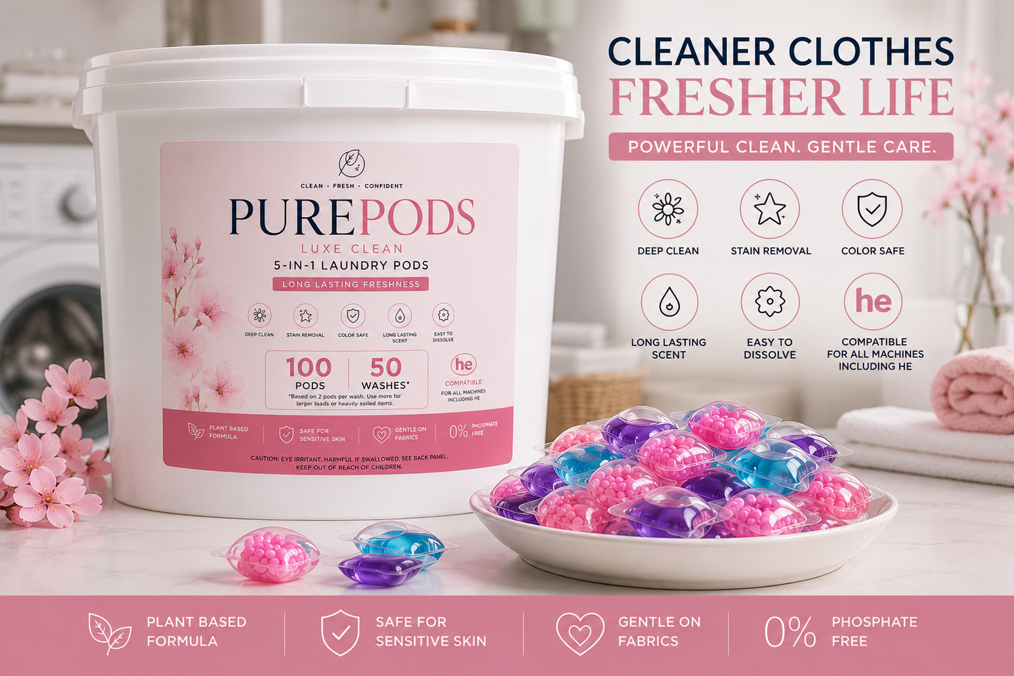 PUREPODS Luxe Clean – 5-in-1 Laundry Pods (100 Pods)