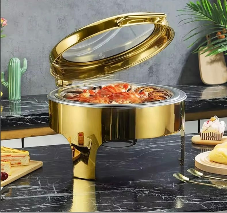Premium Gold Stainless Steel Chafing Dish with Glass Hydraulic Lid