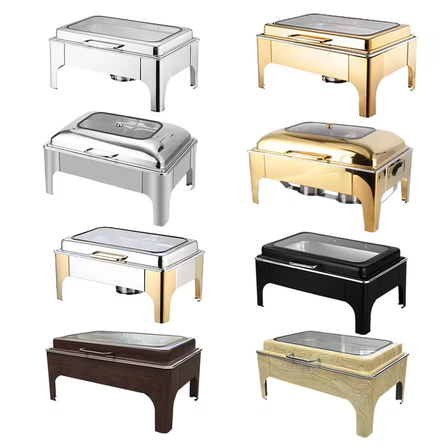 Premium Gold Stainless Steel Chafing Dish with Glass Hydraulic Lid