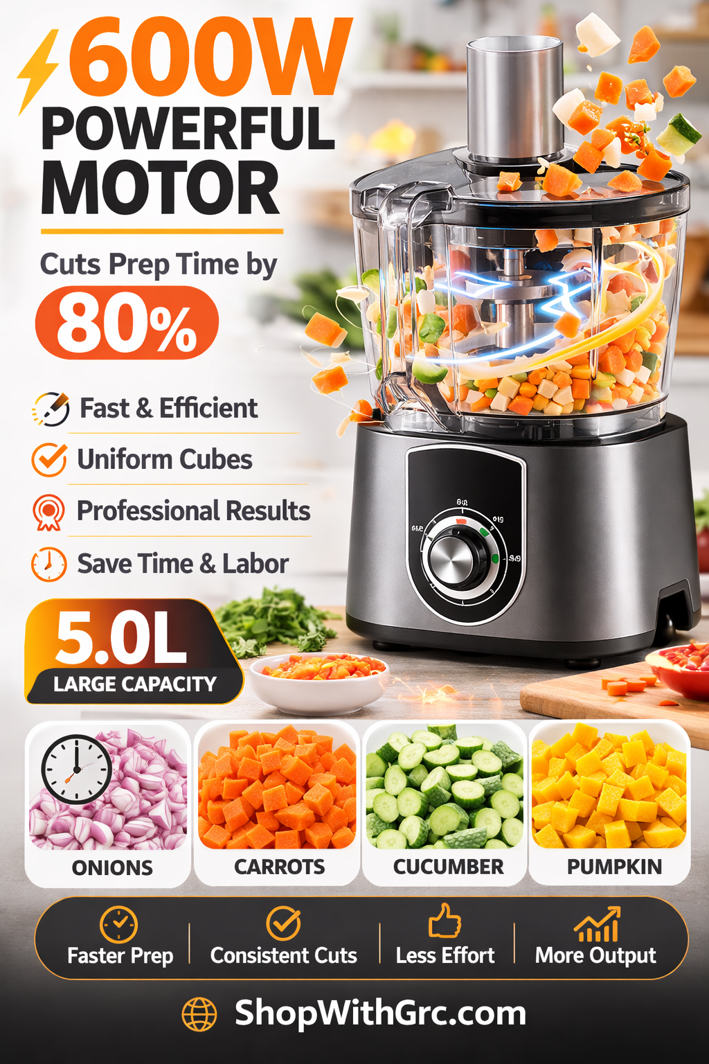 Commercial Electric Vegetable Dicing Machine – 5.0L Multifunction Food Processor 110v. Pre-Order