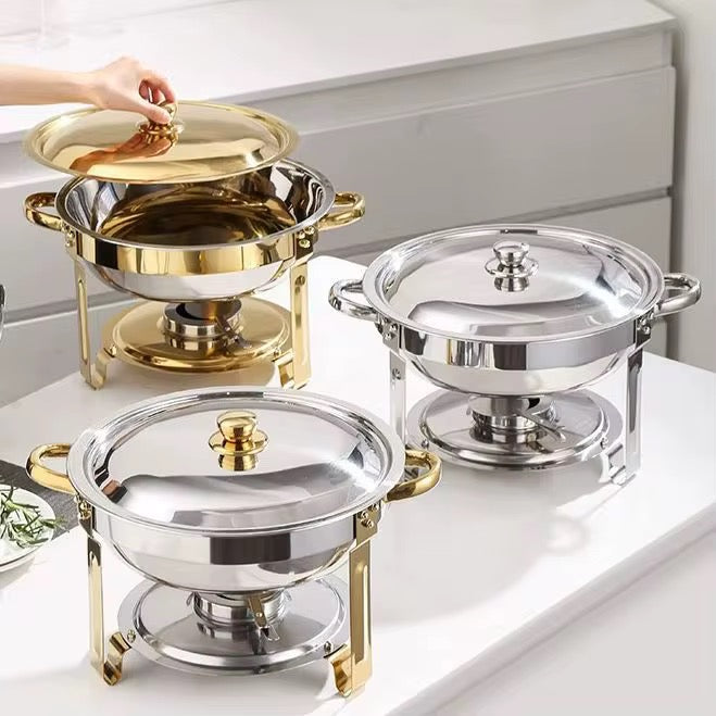 5QT Round Stainless Steel Chafing Dish Buffet Set – Gold & Silver. PRE- ORDERED NOW
