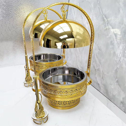 Luxury Gold Hanging Lid Chafing Dish – 6L Buffet Food Warmer. PREORDER