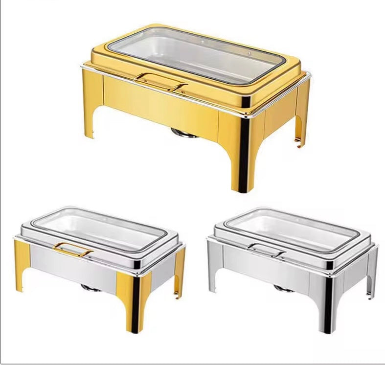 Premium Gold Stainless Steel Chafing Dish with Glass Hydraulic Lid