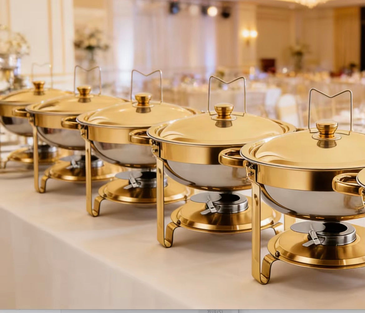5QT Round Stainless Steel Chafing Dish Buffet Set – Gold & Silver. PRE- ORDERED NOW