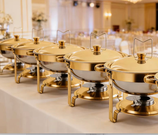 5QT Round Stainless Steel Chafing Dish Buffet Set – Gold & Silver. PRE- ORDERED NOW