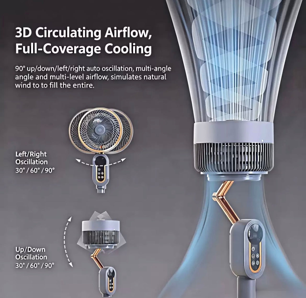 Smart 3D Air Circulator Standing Fan, Remote & Touch Control