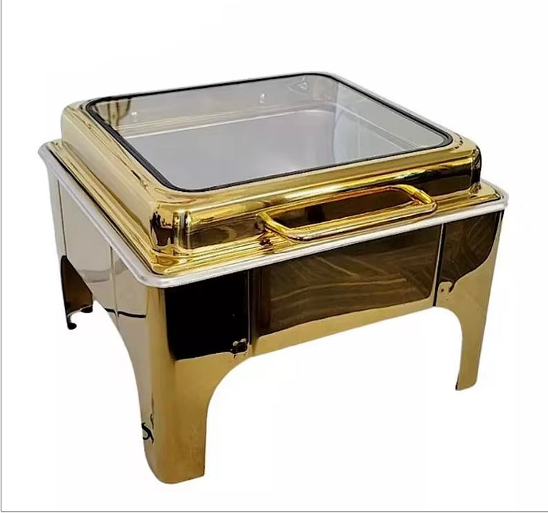 Premium Gold Stainless Steel Chafing Dish with Glass Hydraulic Lid