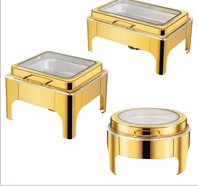 Premium Gold Stainless Steel Chafing Dish with Glass Hydraulic Lid