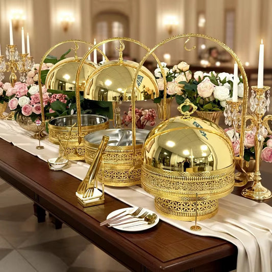Luxury Gold Hanging Lid Chafing Dish – 6L Buffet Food Warmer. PREORDER