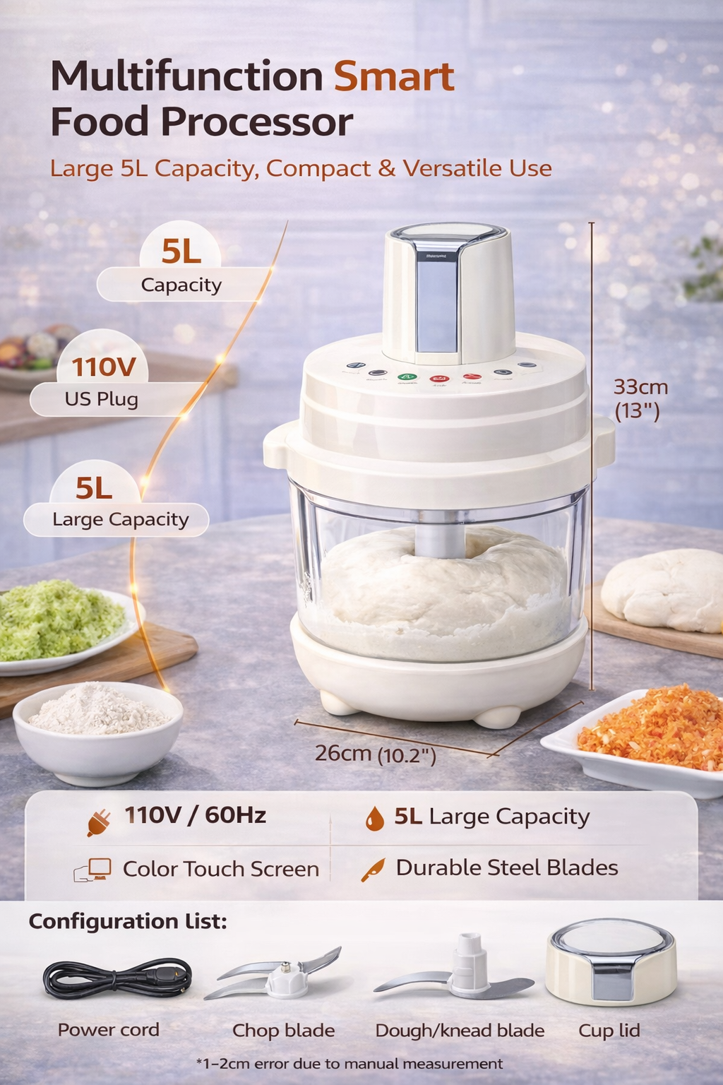 Multifunction 5L Smart Food Processor (3-in-1 Kitchen Machine)