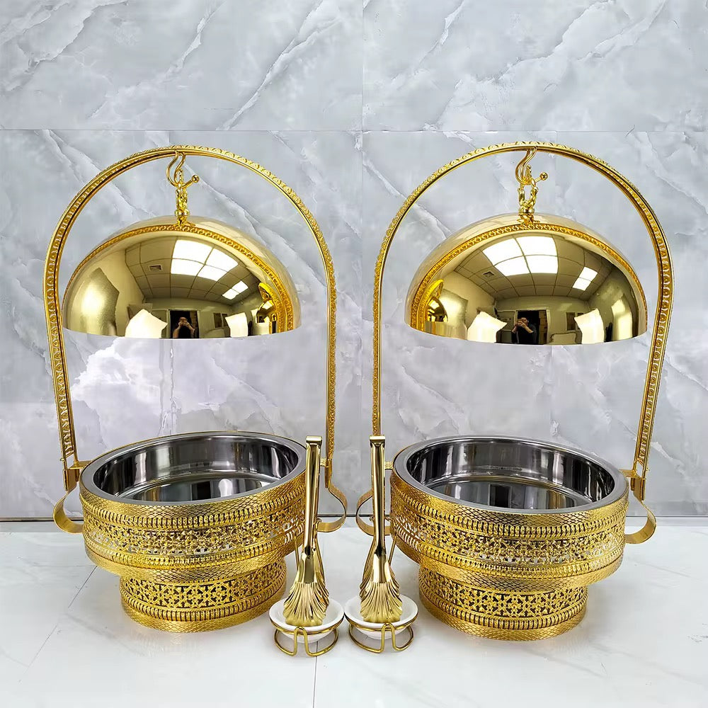 Luxury Gold Hanging Lid Chafing Dish – 6L Buffet Food Warmer. PREORDER