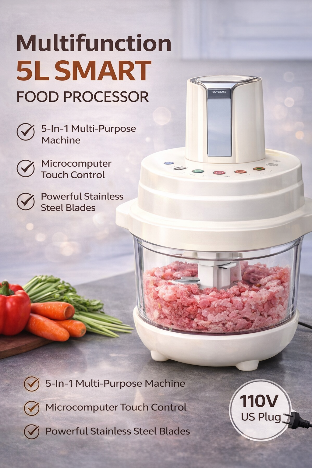 Multifunction 5L Smart Food Processor (3-in-1 Kitchen Machine)