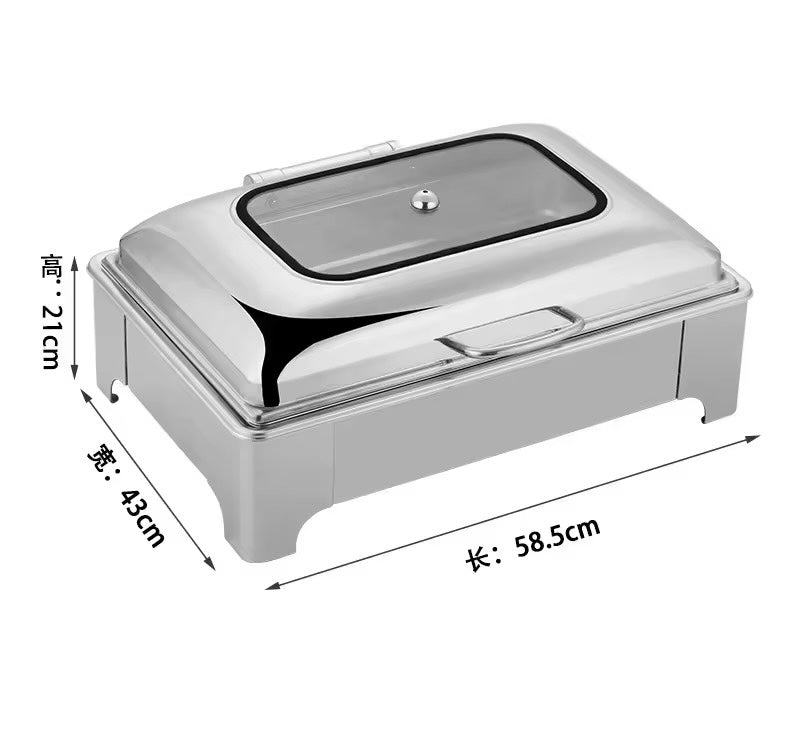 Premium Gold Stainless Steel Chafing Dish with Glass Hydraulic Lid