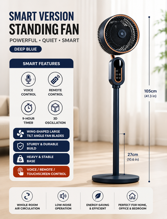 Smart 3D Air Circulator Standing Fan, Remote & Touch Control