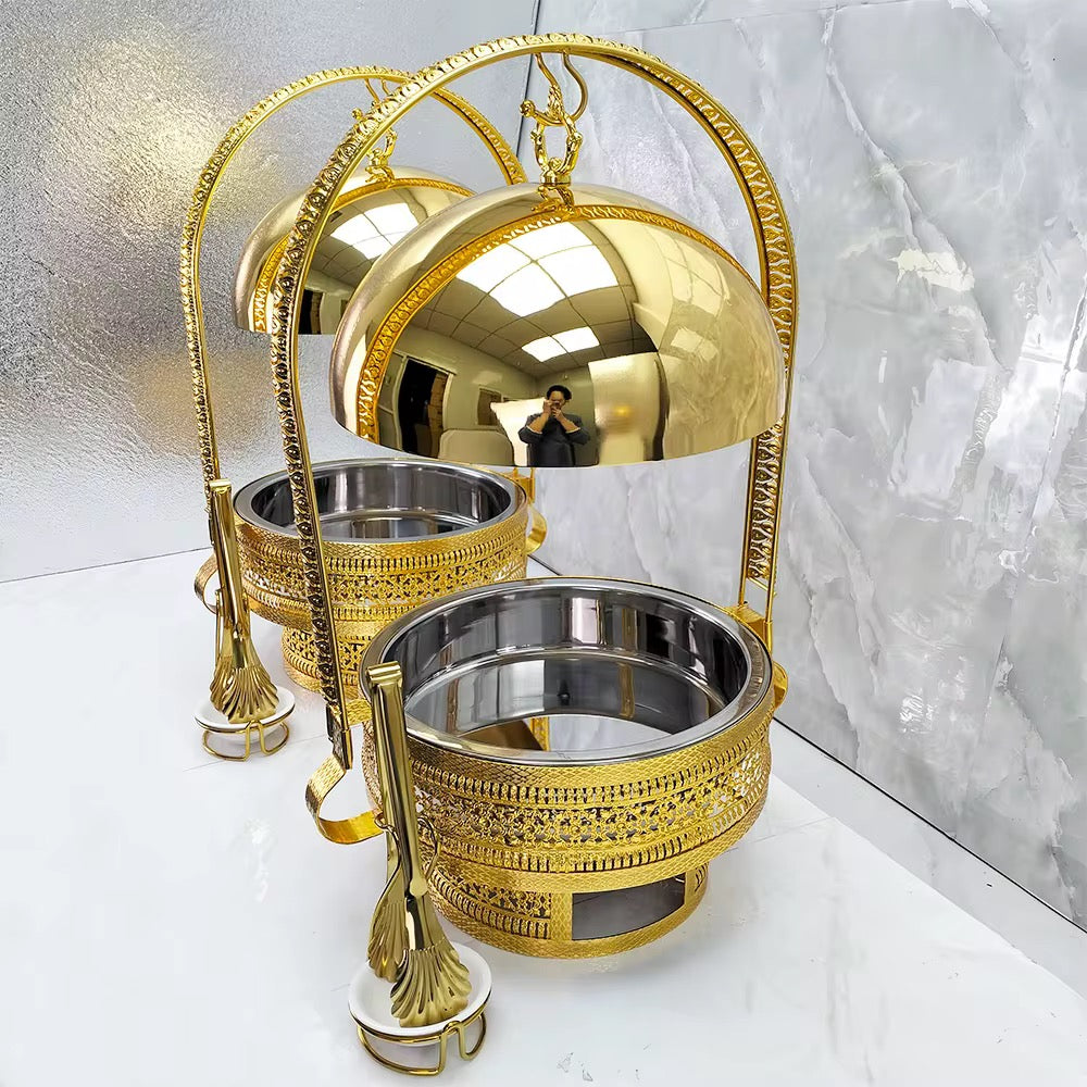 Luxury Gold Hanging Lid Chafing Dish – 6L Buffet Food Warmer. PREORDER
