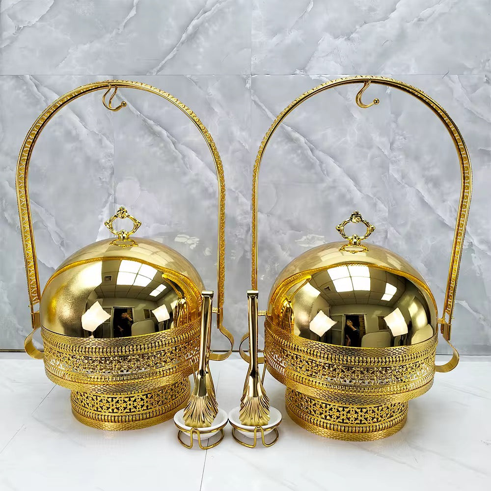 Luxury Gold Hanging Lid Chafing Dish – 6L Buffet Food Warmer. PREORDER