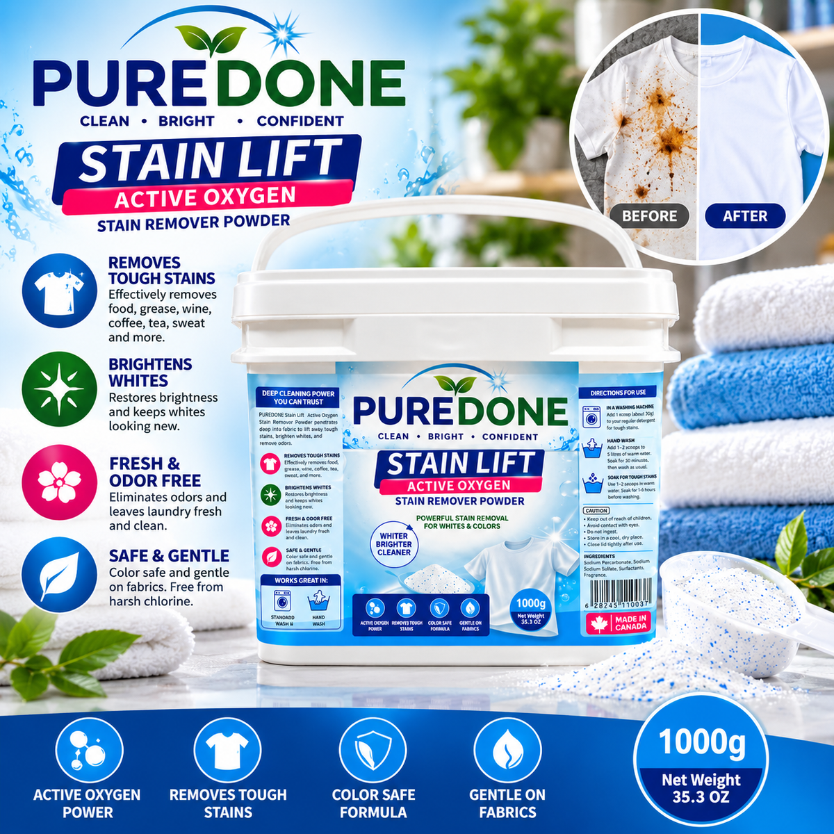 PUREDONE Stain Lift – Active Oxygen Stain Remover Powder, 1000g