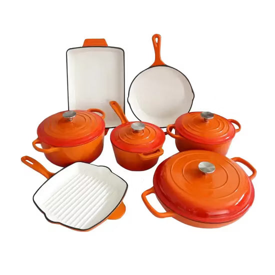7-Piece Enamelled Cast Iron Cookware Set – Dutch Ovens & Pans (Heavy-Duty)
